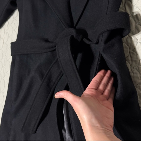 Old Navy Long Black Wool Coat w/ Single Button & Belted Closure, Pockets, Small - Picture 6 of 11